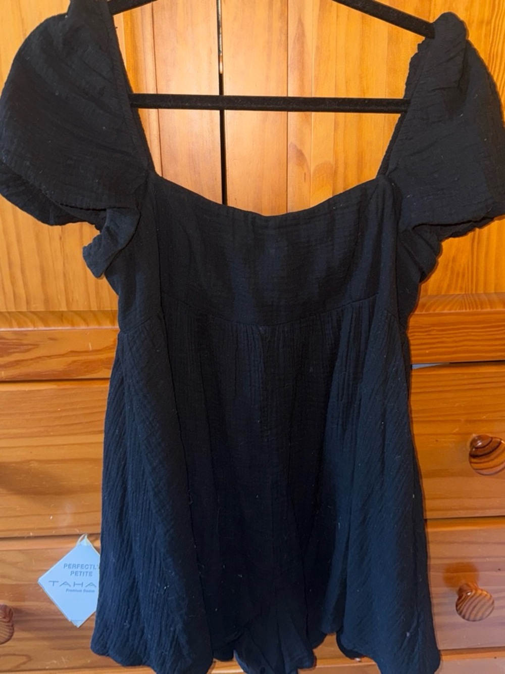 Black Short Sleeve Square Neck babydoll romper women